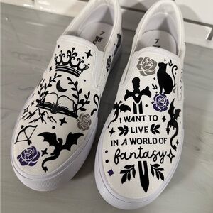 White Slip-On Shoes with Fantasy Design